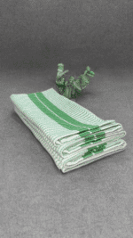 Premium White Honeycomb Kitchen Towel with Green Stripe - Imagen 2
