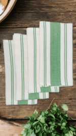 Paño de cocina Premium blanco nido de abeja con raya verde