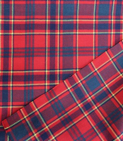 Custom flannel fabric manufacturer: scarlet red and navy tartan flannel