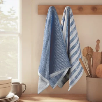 Premium Waffle Weave Kitchen Towel Set – Sky Blue & White