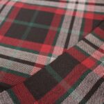 Premium red and charcoal plaid flannel fabric with green and white stripes