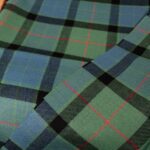 Premium green and blue yarn dyed fabric with red intersecting stripes