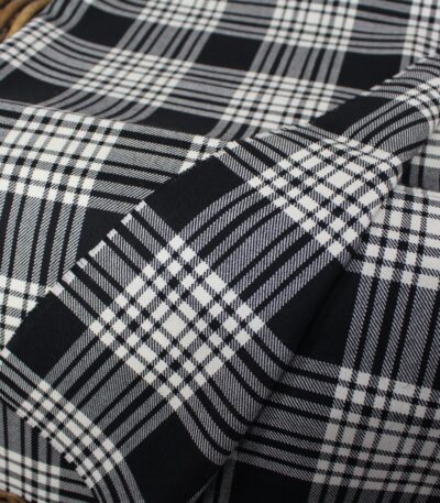 Custom flannel textile manufacturer: black and white charcoal tartan flannel