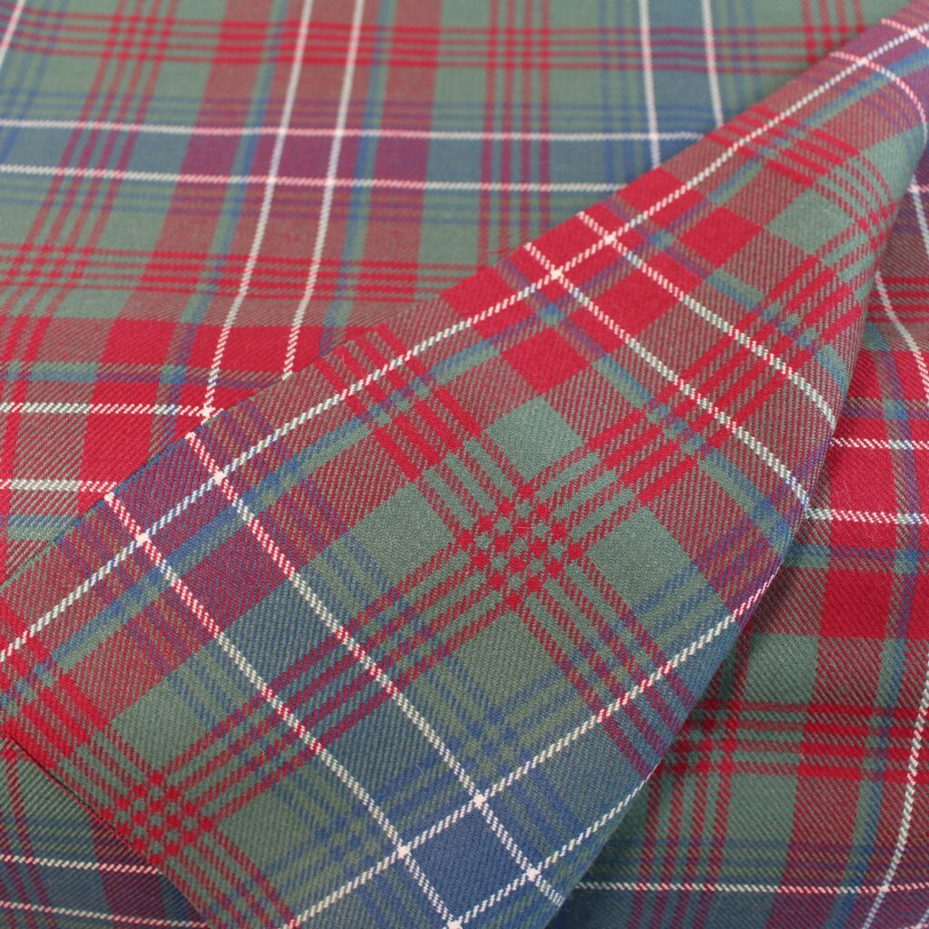 Bespoke cotton fabric manufacturer: crimson red and sage green heritage flannel