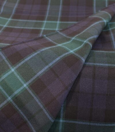 Premium yarn dyed fabric factory: plum and earthy brown muted tartan flannel
