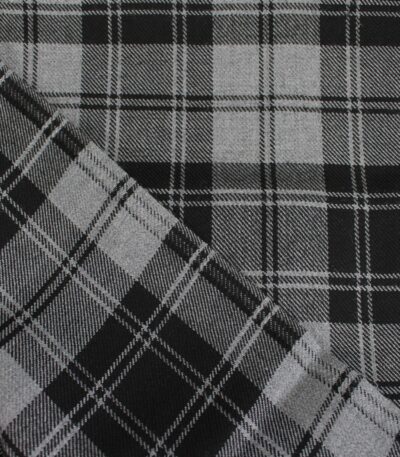 Premium yarn dyed textiles in charcoal and slate grey tartan pattern