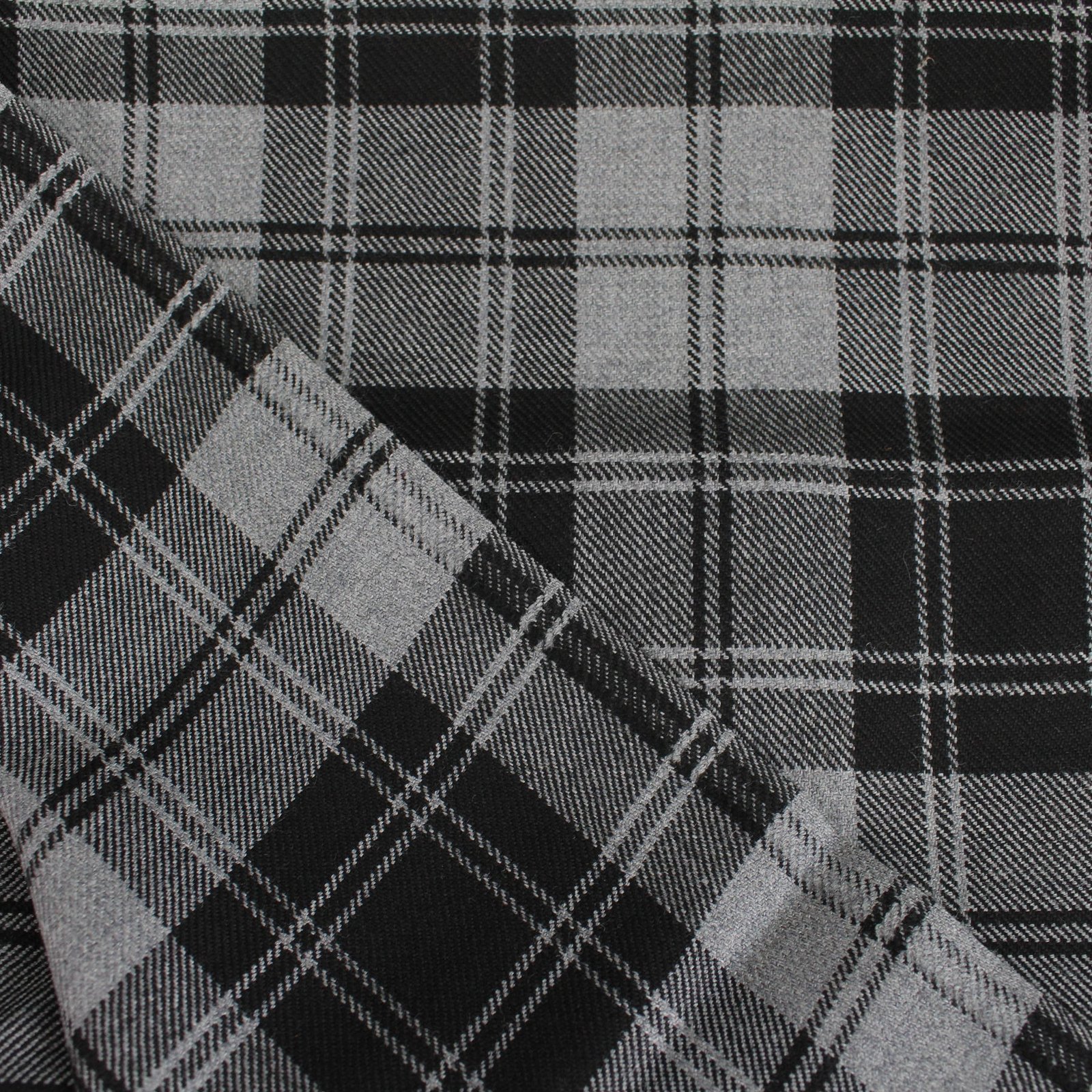 Premium yarn dyed textiles in charcoal and slate grey tartan pattern