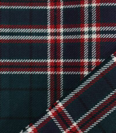 100% cotton Campbell Tartan fabric with blue, green, and red stripes, exported from Multan, Pakistan.