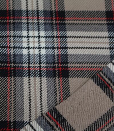 Beige and Grey Tartan Plaid Yarn-Dyed Cotton Fabric with Red Accents - Home Innovators