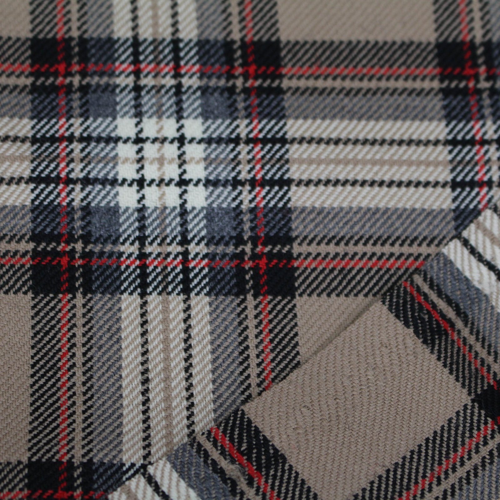 Beige and Grey Tartan Plaid Yarn-Dyed Cotton Fabric with Red Accents - Home Innovators